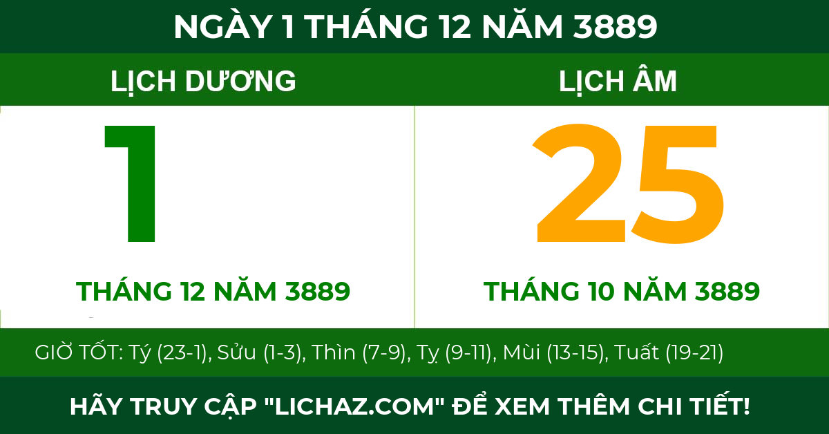 lịch âm ngày 1 tháng 12 năm 3889