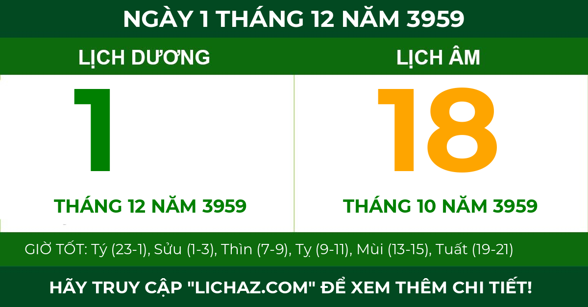 lịch âm ngày 1 tháng 12 năm 3959