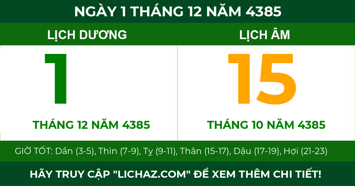 lịch âm ngày 1 tháng 12 năm 4385