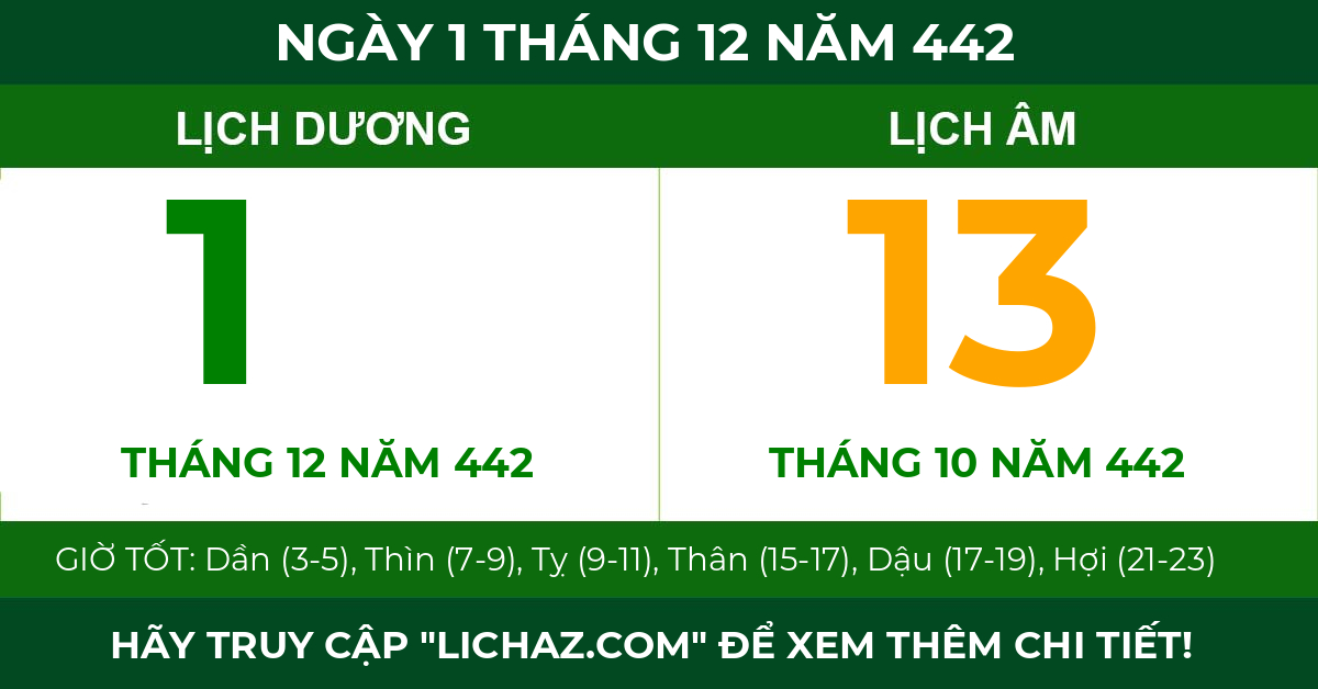 lịch âm ngày 1 tháng 12 năm 442