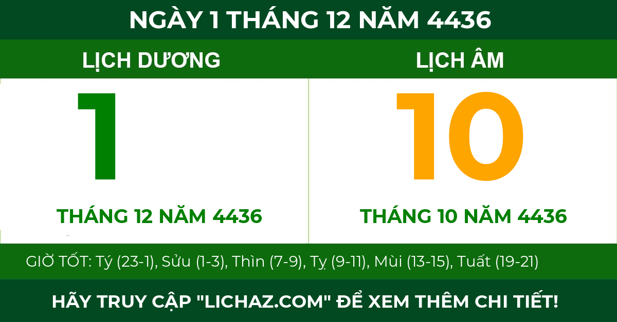lịch âm ngày 1 tháng 12 năm 4436