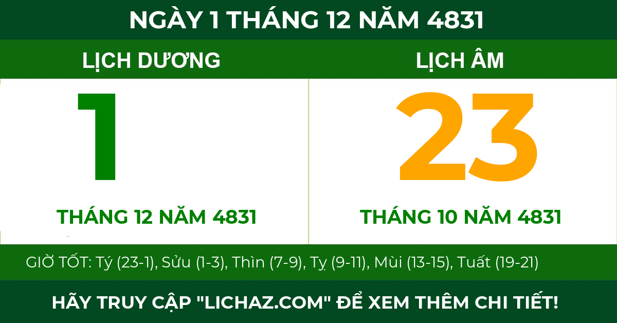 lịch âm ngày 1 tháng 12 năm 4831