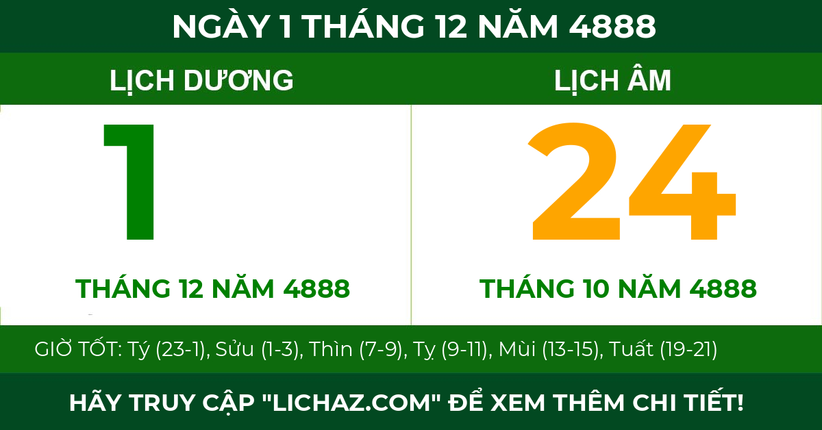 lịch âm ngày 1 tháng 12 năm 4888