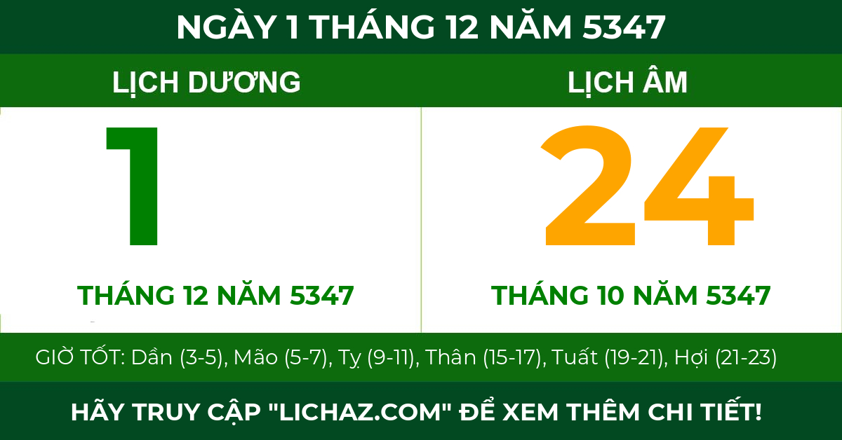 lịch âm ngày 1 tháng 12 năm 5347
