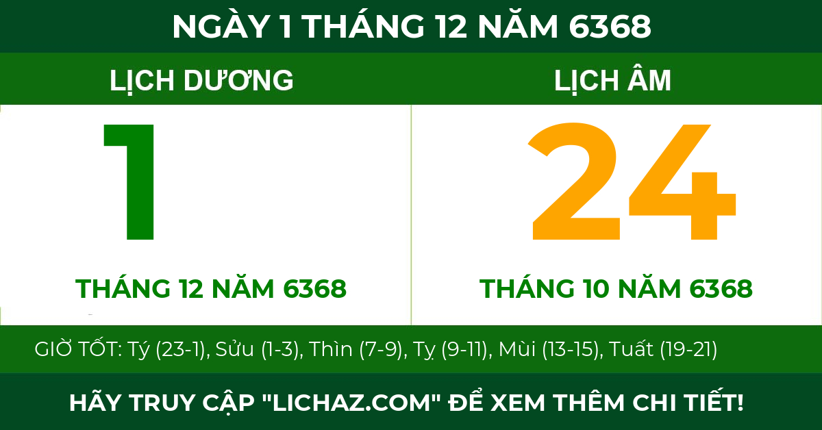 lịch âm ngày 1 tháng 12 năm 6368