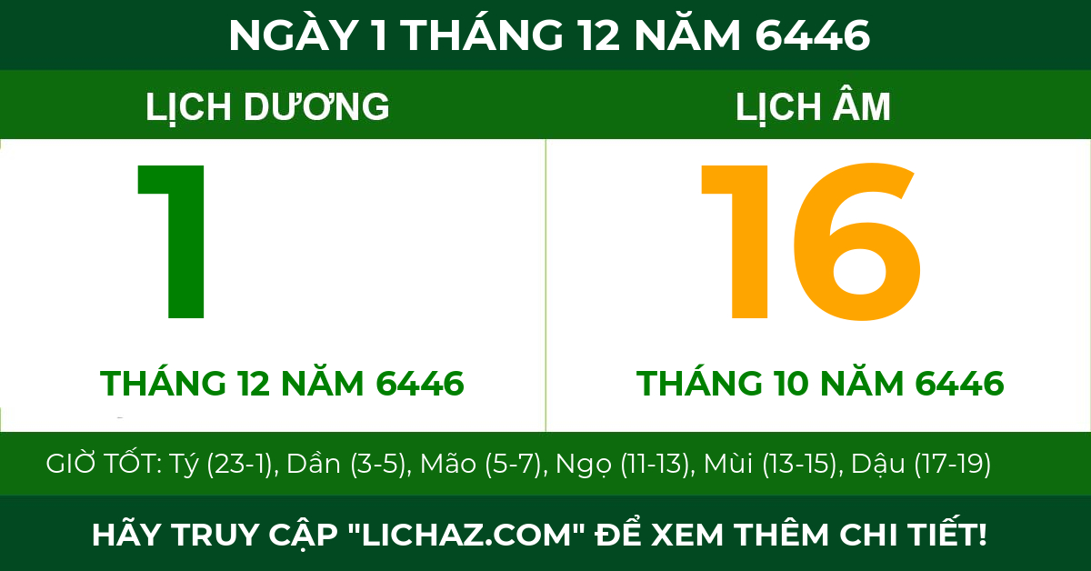 lịch âm ngày 1 tháng 12 năm 6446