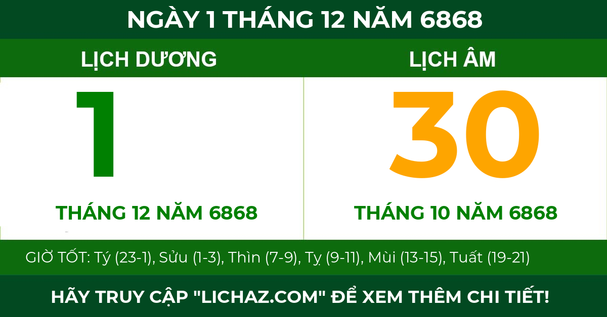 lịch âm ngày 1 tháng 12 năm 6868