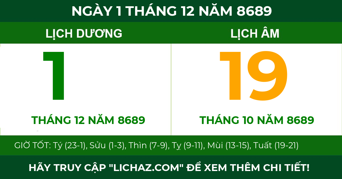 lịch âm ngày 1 tháng 12 năm 8689
