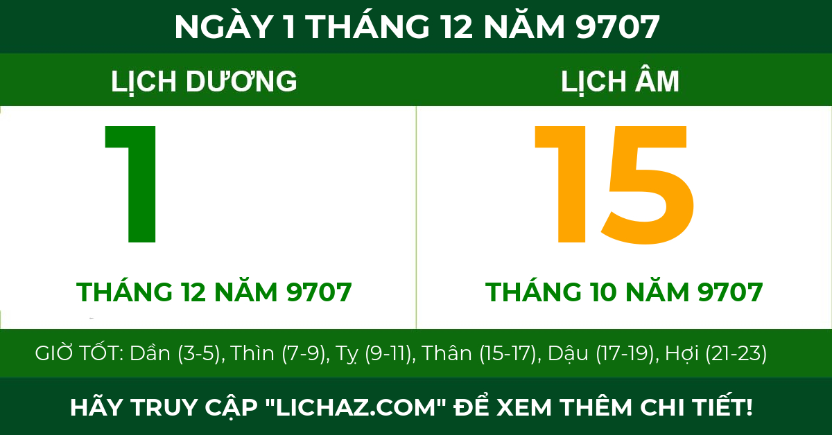 lịch âm ngày 1 tháng 12 năm 9707