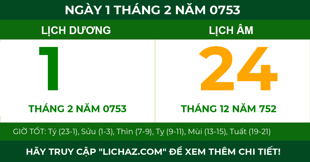 lịch âm ngày 1 tháng 2 năm 0753