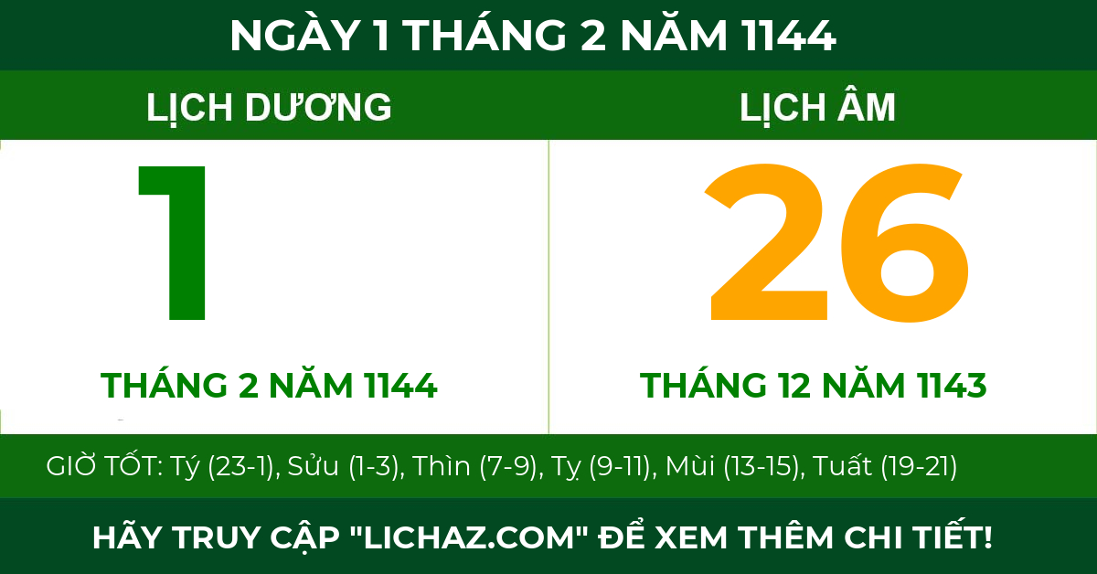 lịch âm ngày 1 tháng 2 năm 1144