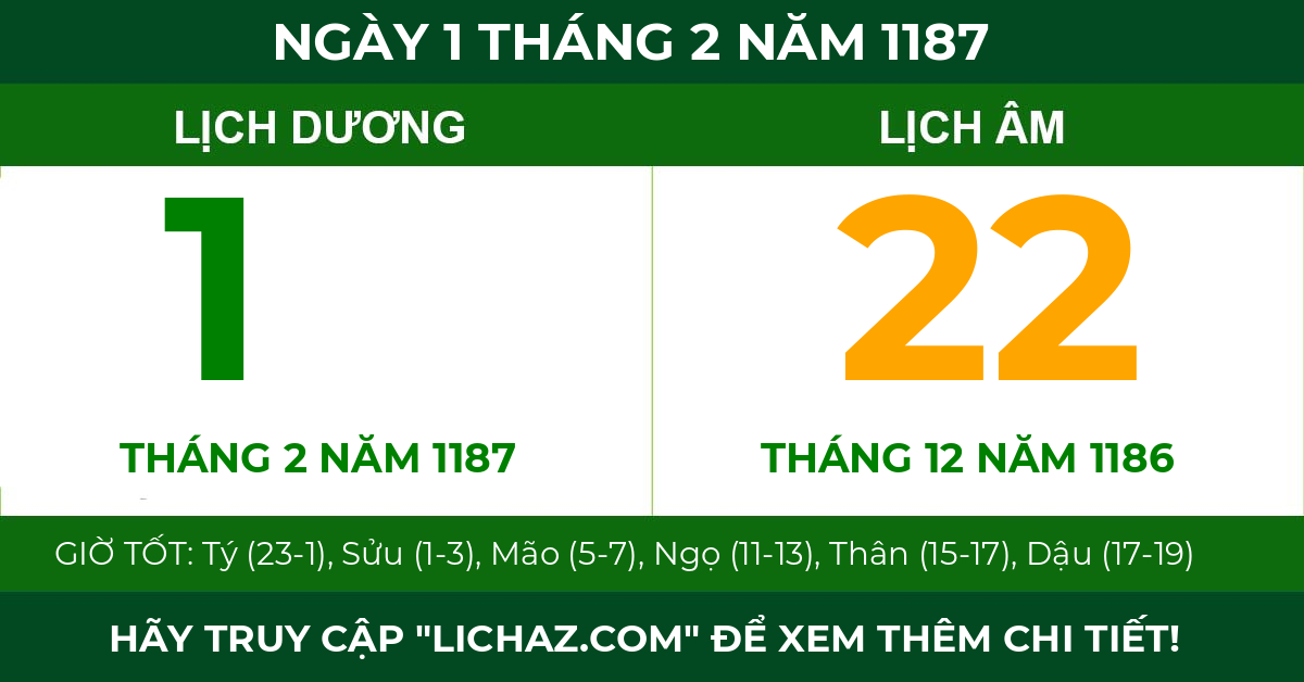lịch âm ngày 1 tháng 2 năm 1187