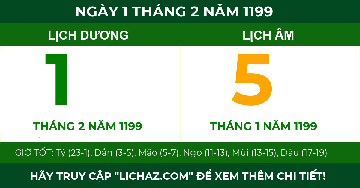 lịch âm ngày 1 tháng 2 năm 1199
