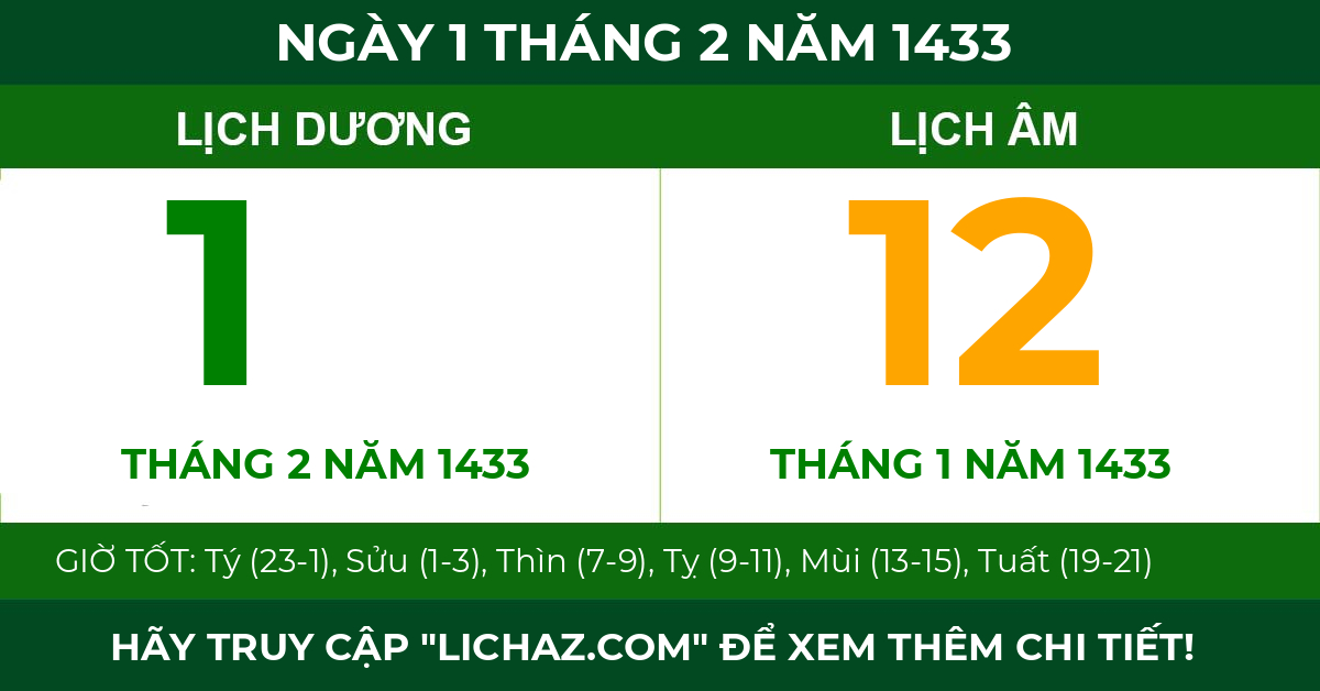 lịch âm ngày 1 tháng 2 năm 1433