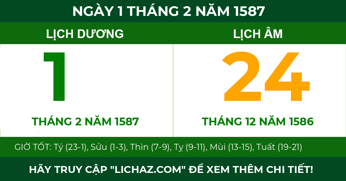lịch âm ngày 1 tháng 2 năm 1587
