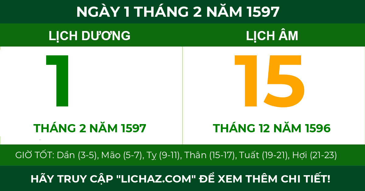lịch âm ngày 1 tháng 2 năm 1597