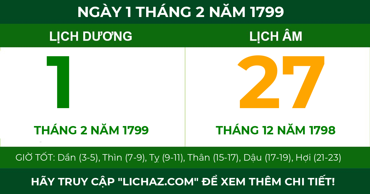 lịch âm ngày 1 tháng 2 năm 1799