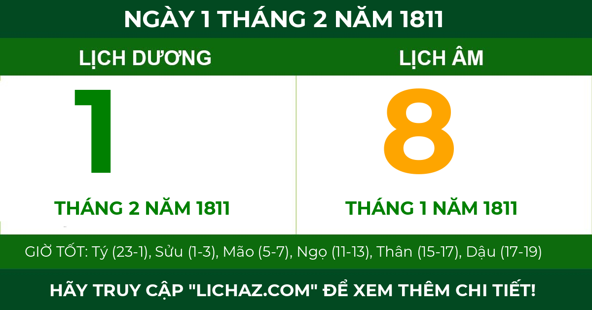 lịch âm ngày 1 tháng 2 năm 1811