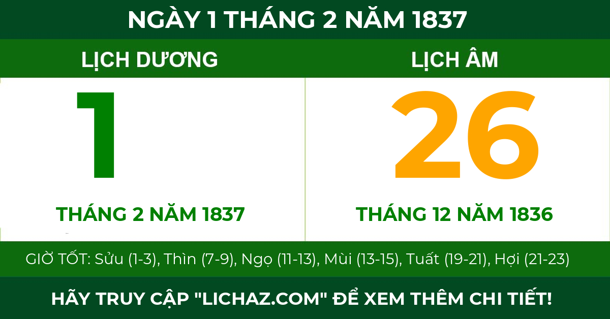 lịch âm ngày 1 tháng 2 năm 1837