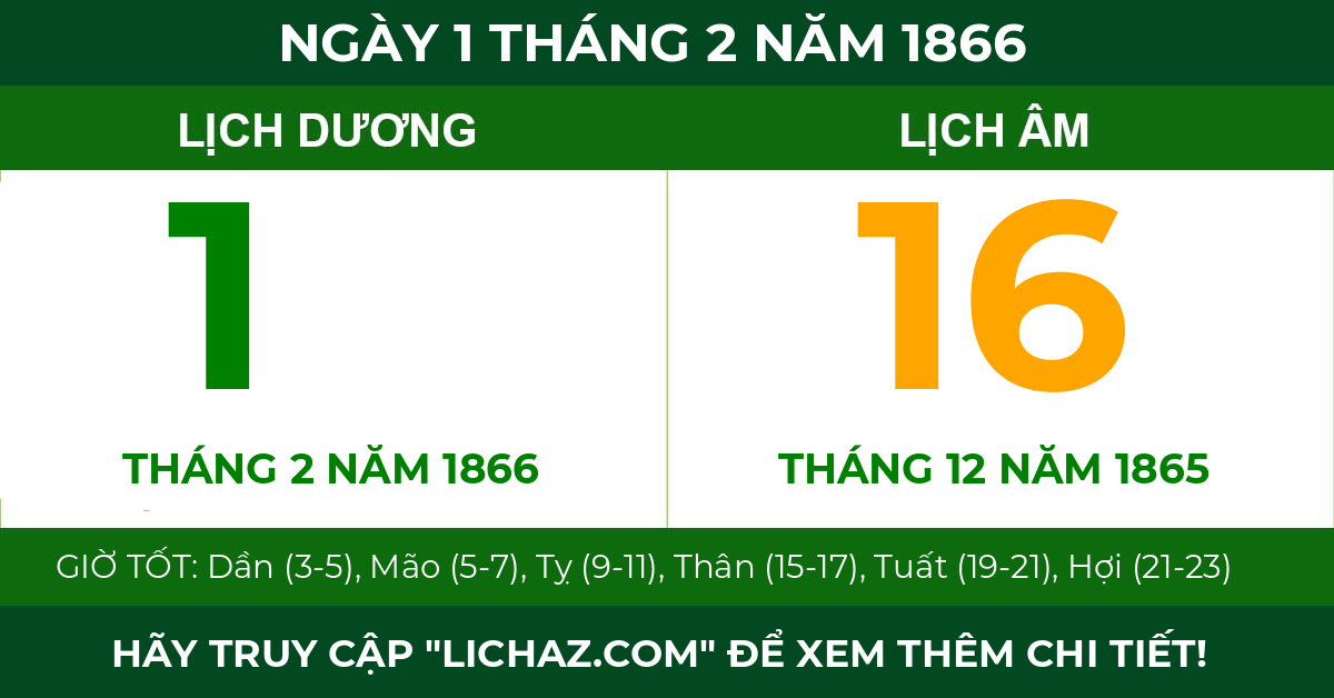 lịch âm ngày 1 tháng 2 năm 1866