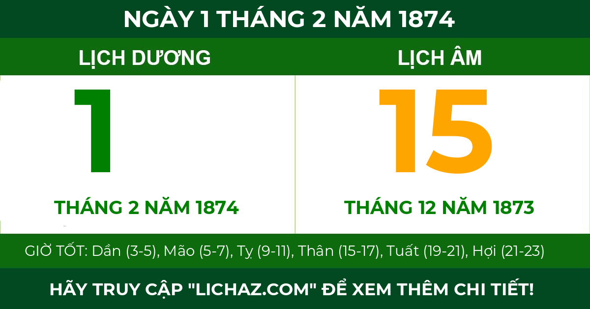 lịch âm ngày 1 tháng 2 năm 1874