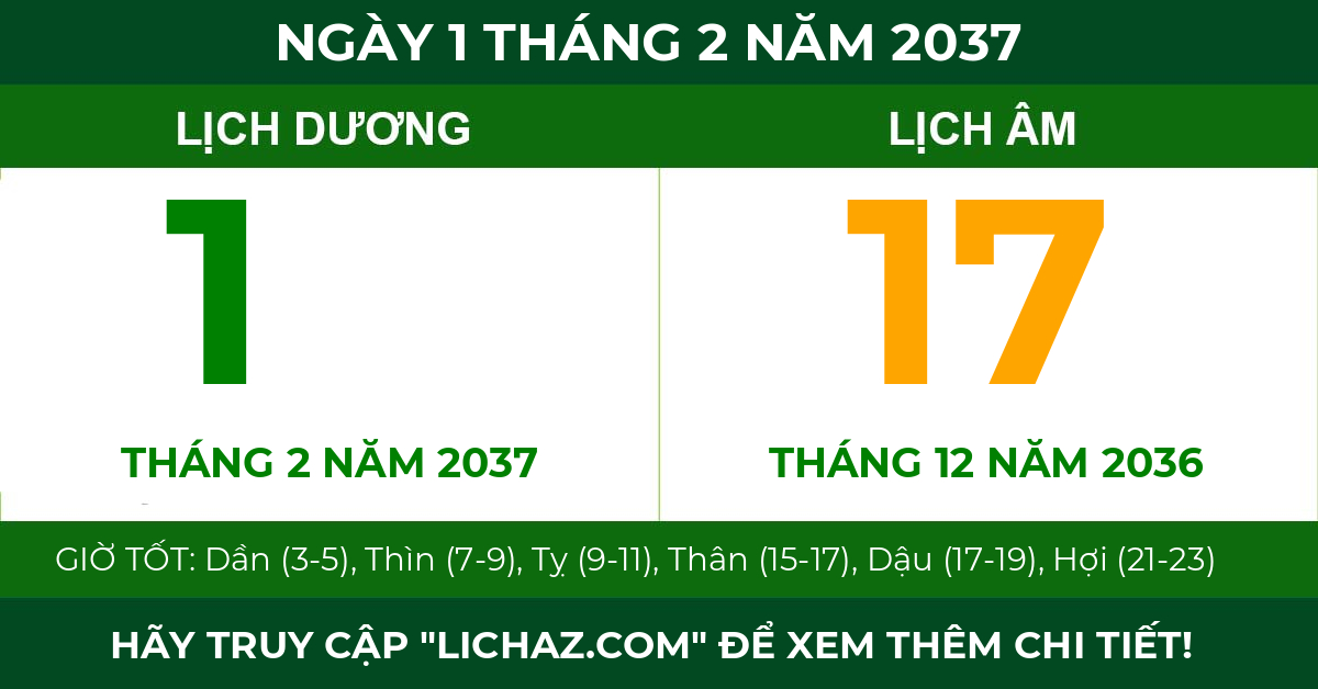 lịch âm ngày 1 tháng 2 năm 2037