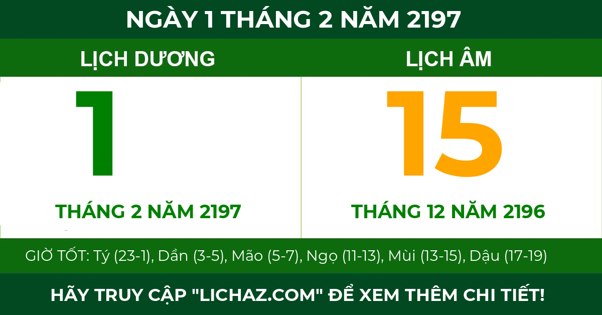 lịch âm ngày 1 tháng 2 năm 2197