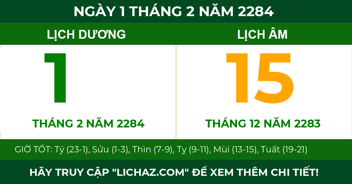 lịch âm ngày 1 tháng 2 năm 2284