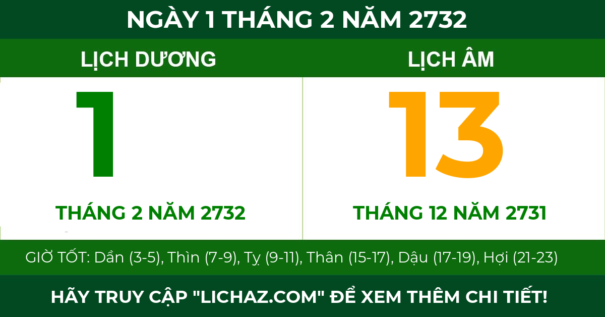 lịch âm ngày 1 tháng 2 năm 2732