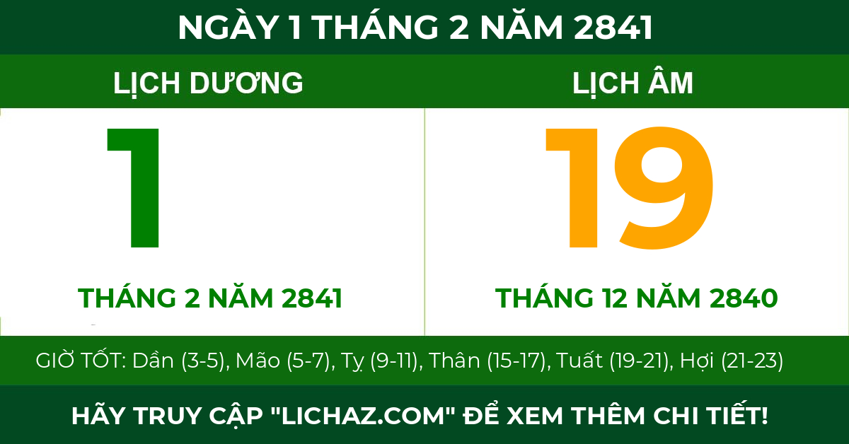 lịch âm ngày 1 tháng 2 năm 2841
