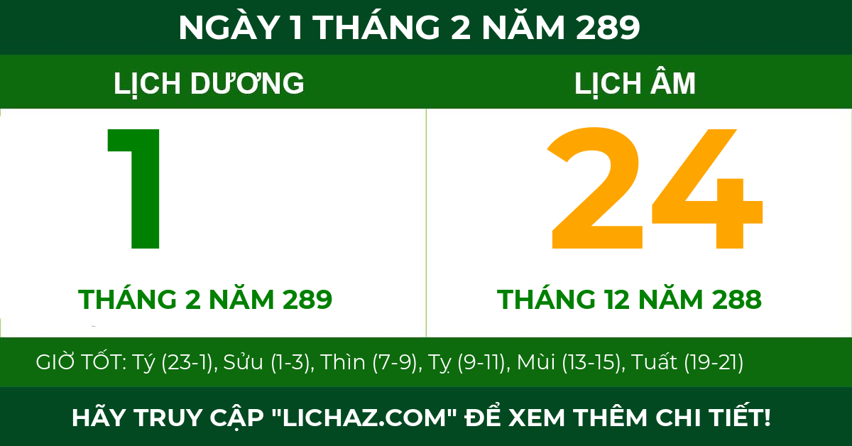 lịch âm ngày 1 tháng 2 năm 289