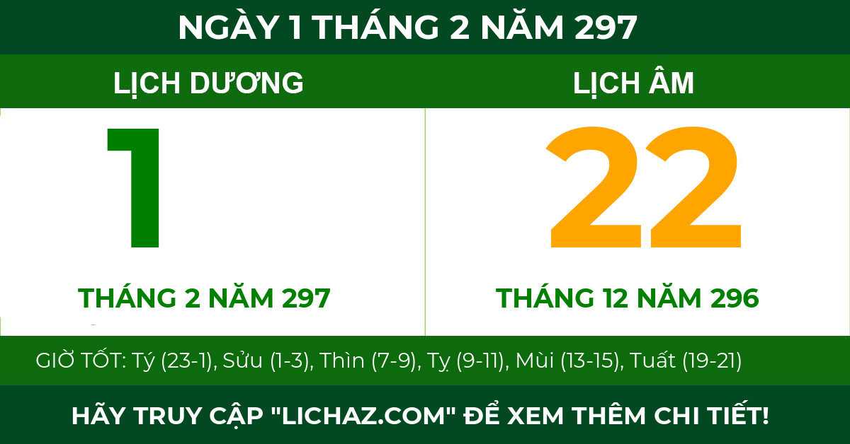 lịch âm ngày 1 tháng 2 năm 297