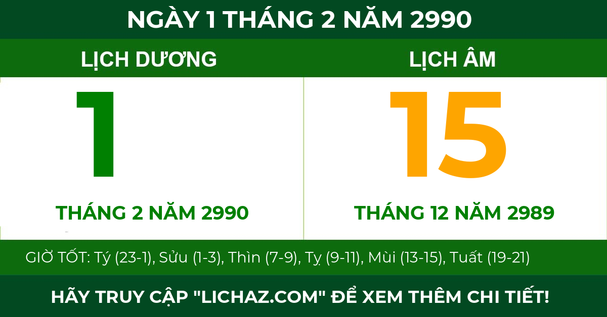 lịch âm ngày 1 tháng 2 năm 2990