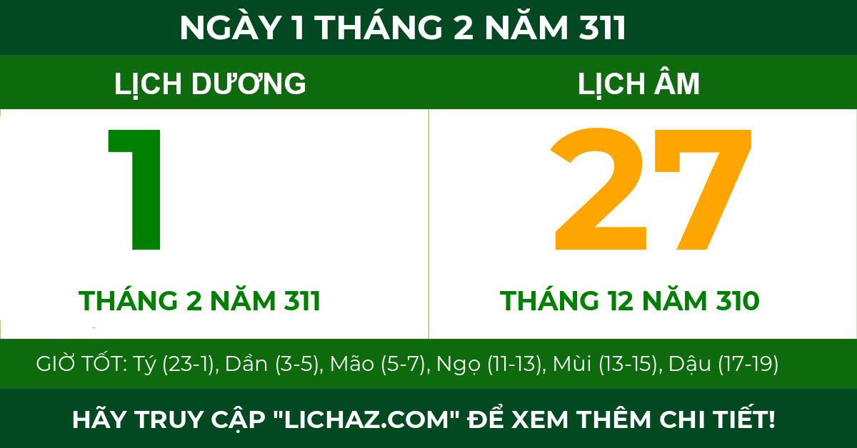 lịch âm ngày 1 tháng 2 năm 311