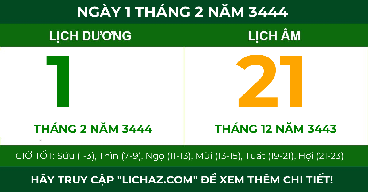 lịch âm ngày 1 tháng 2 năm 3444