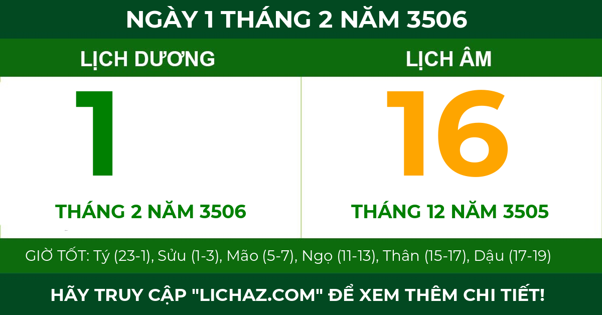 lịch âm ngày 1 tháng 2 năm 3506