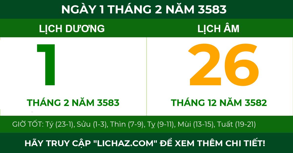 lịch âm ngày 1 tháng 2 năm 3583