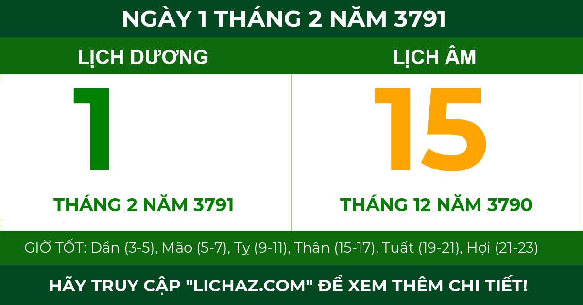 lịch âm ngày 1 tháng 2 năm 3791