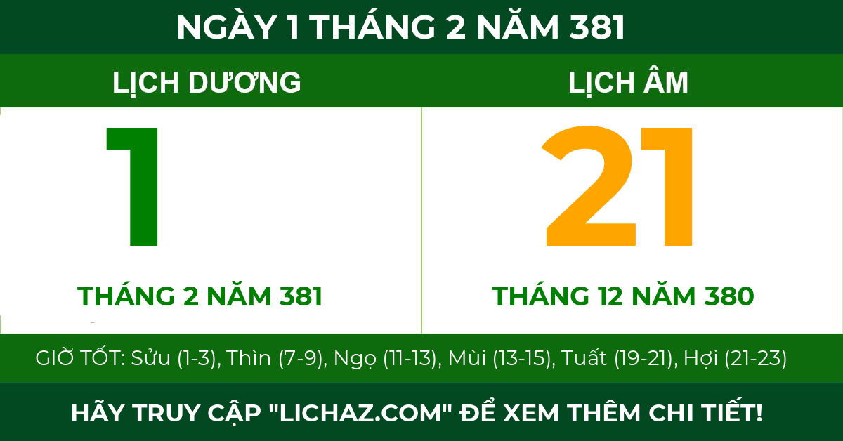 lịch âm ngày 1 tháng 2 năm 381