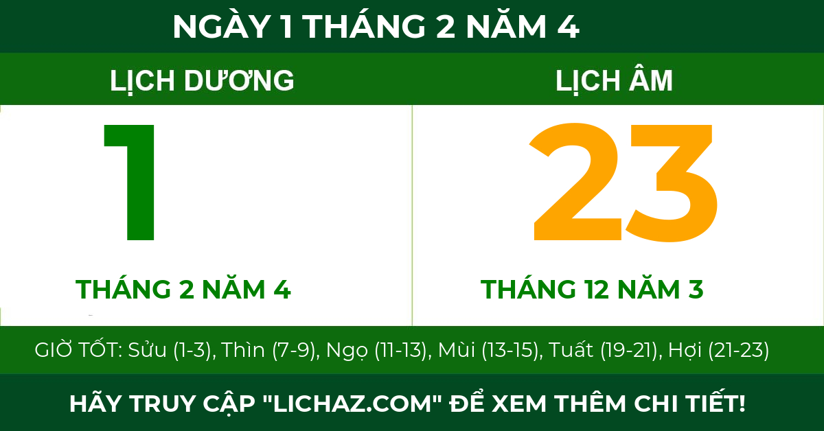 lịch âm ngày 1 tháng 2 năm 4