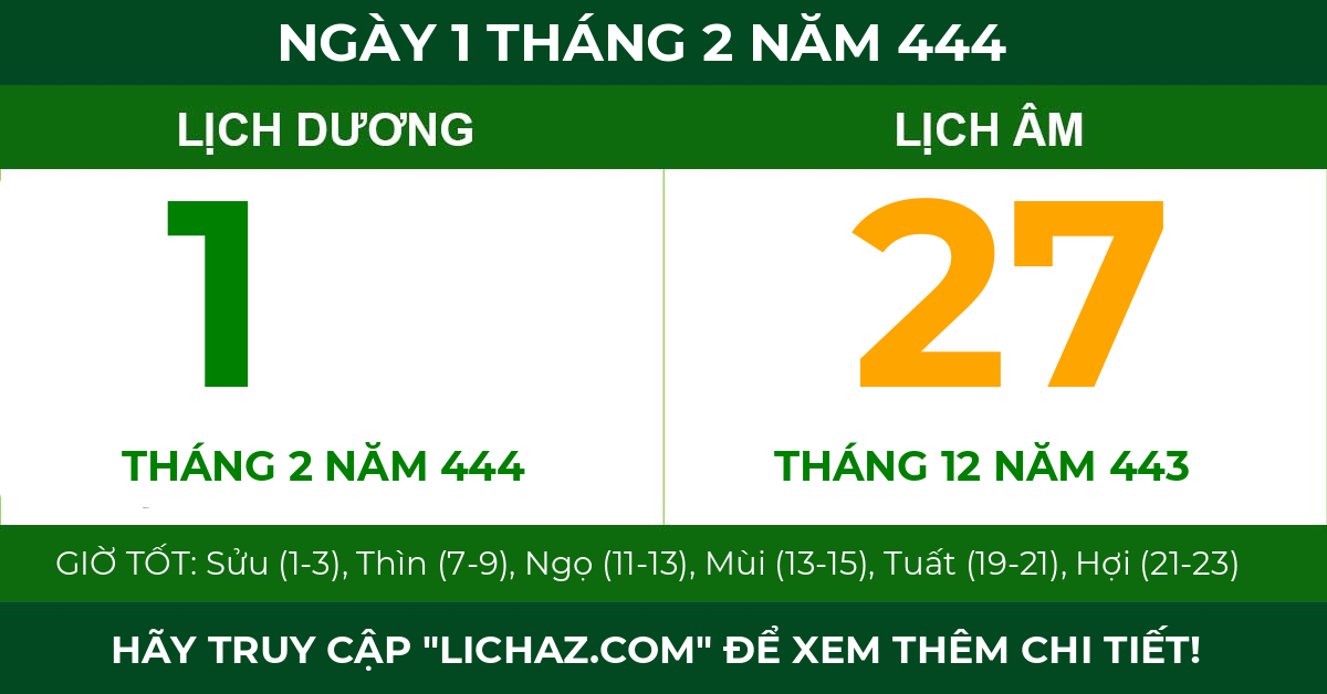 lịch âm ngày 1 tháng 2 năm 444