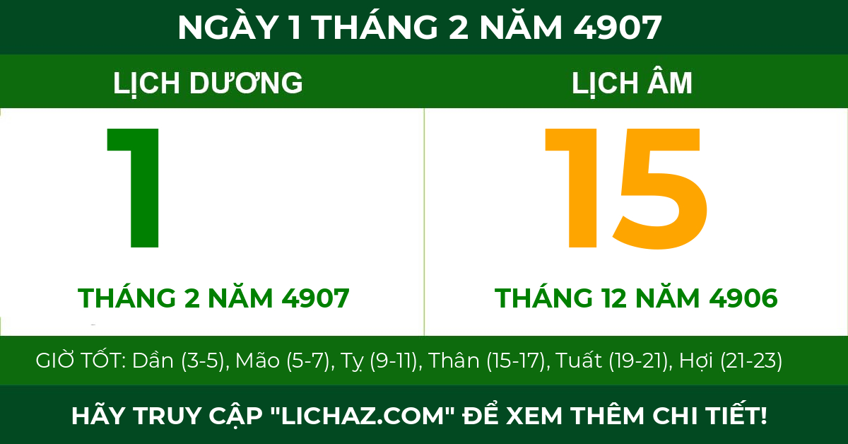 lịch âm ngày 1 tháng 2 năm 4907