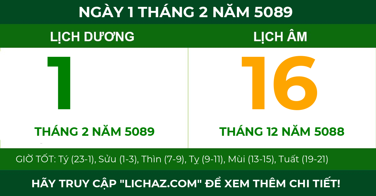 lịch âm ngày 1 tháng 2 năm 5089
