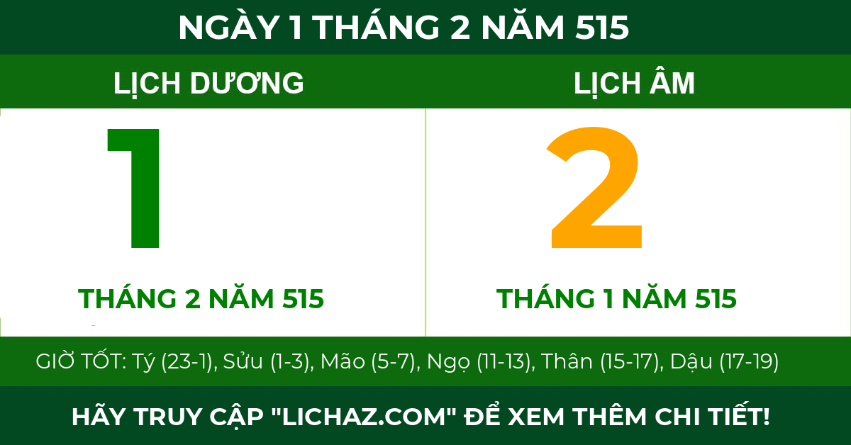 lịch âm ngày 1 tháng 2 năm 515