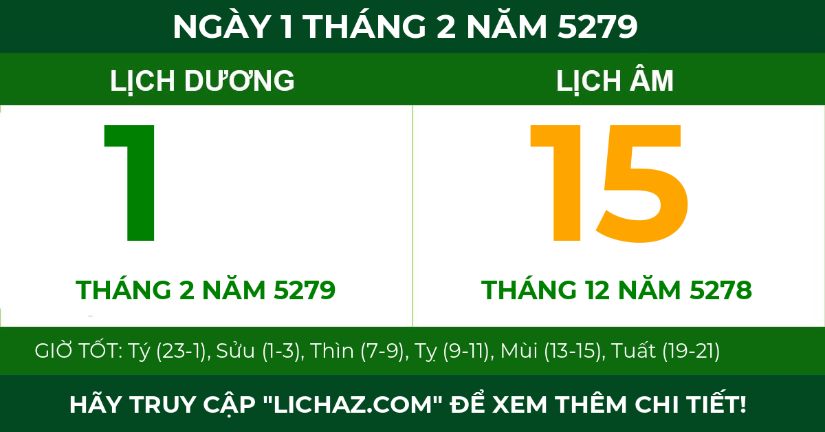 lịch âm ngày 1 tháng 2 năm 5279
