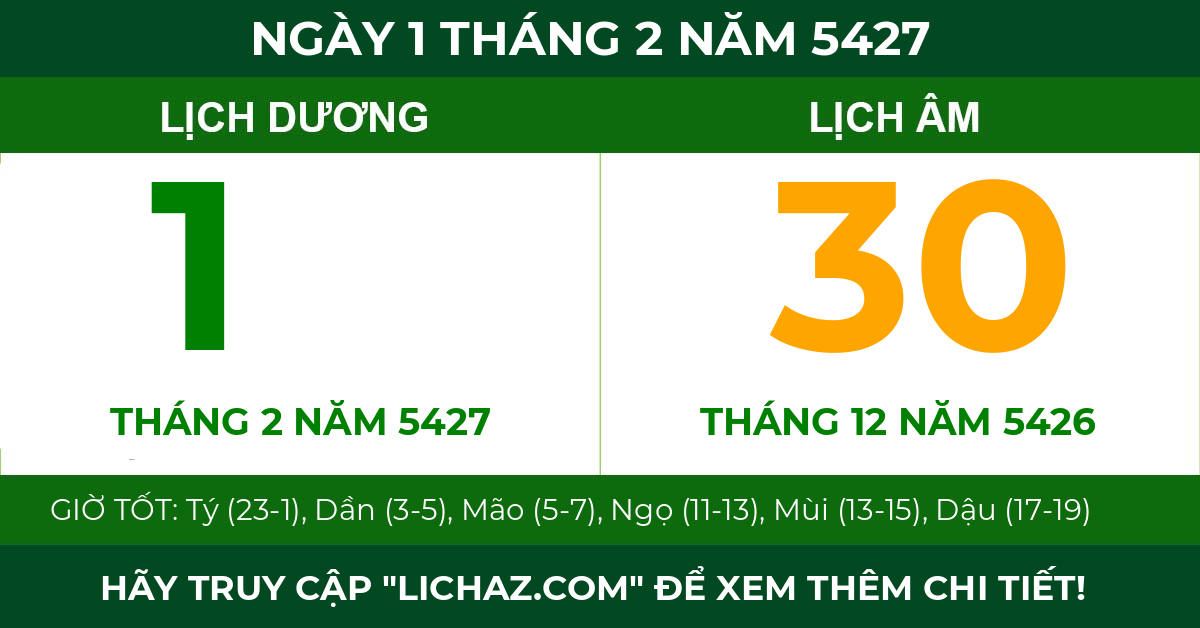 lịch âm ngày 1 tháng 2 năm 5427