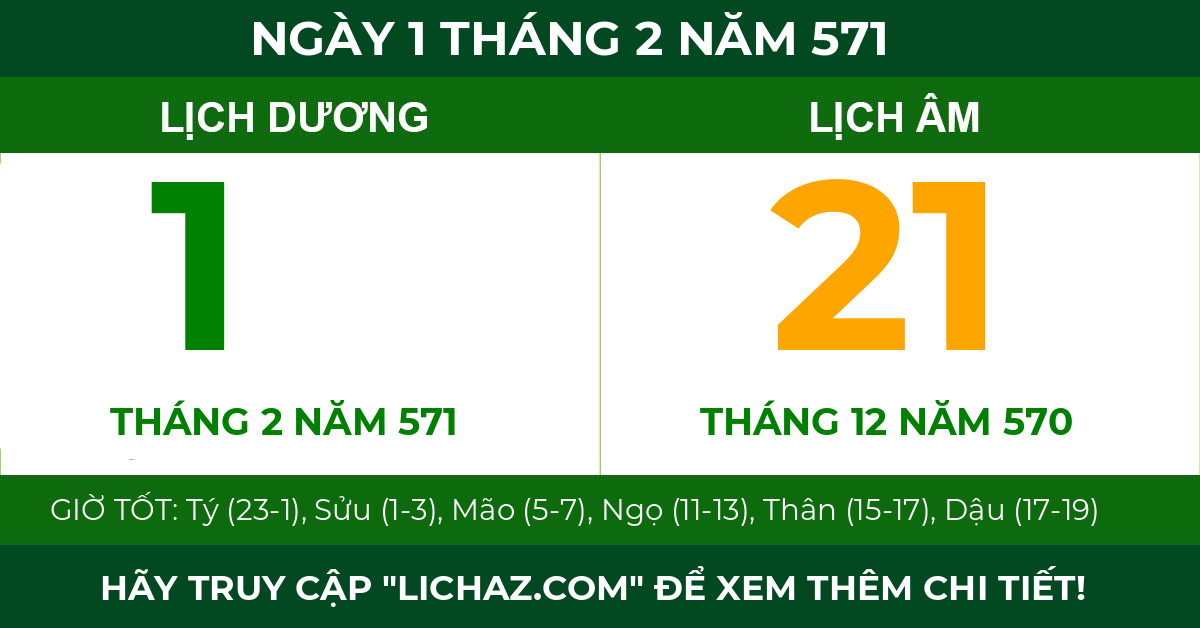 lịch âm ngày 1 tháng 2 năm 571