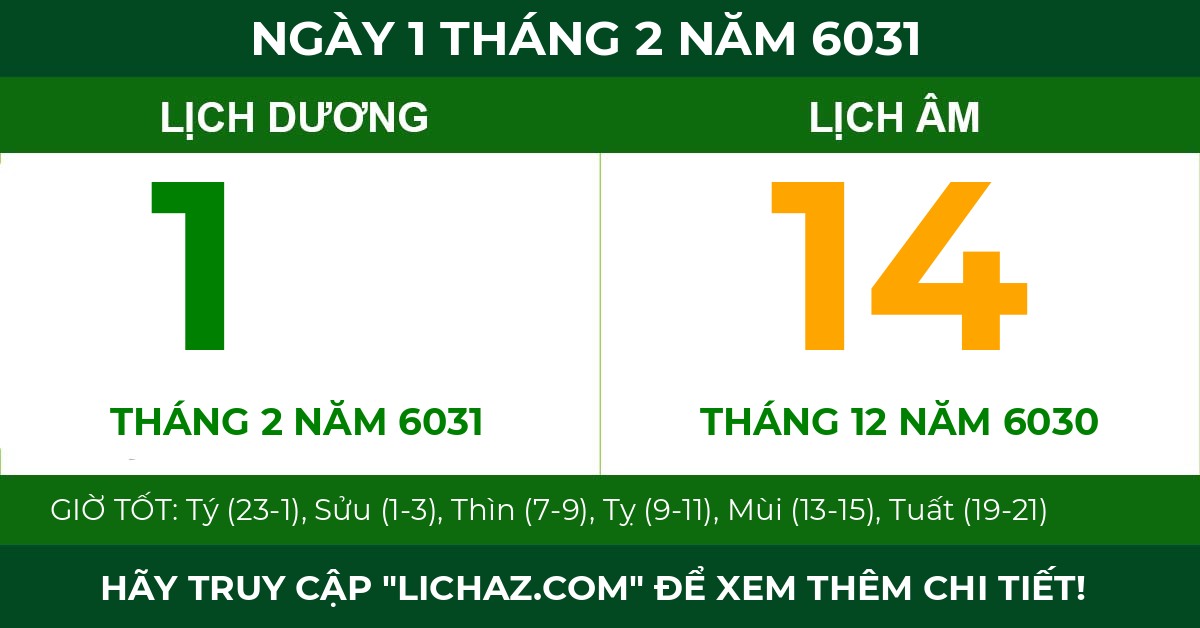 lịch âm ngày 1 tháng 2 năm 6031
