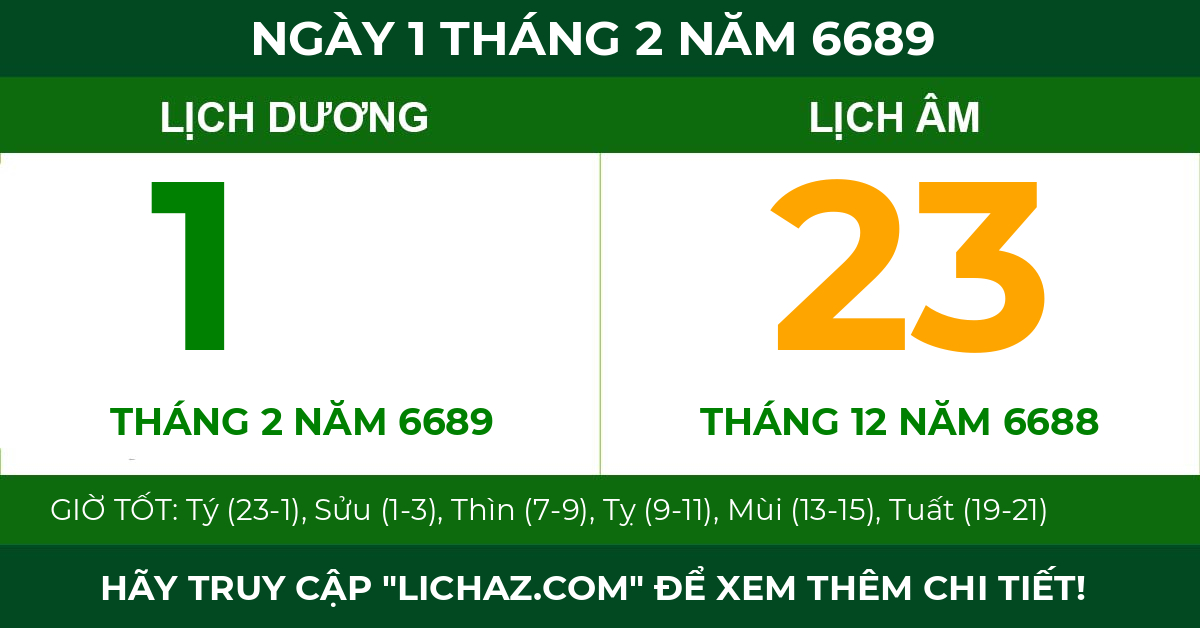 lịch âm ngày 1 tháng 2 năm 6689