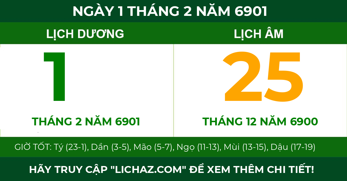 lịch âm ngày 1 tháng 2 năm 6901